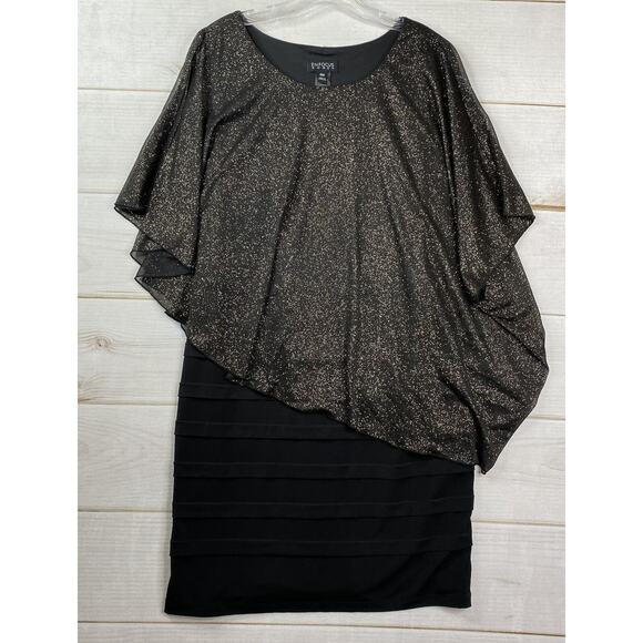 Enfocus Dress Womens 16W Black Gold Sparkly Overlay Stretch Knee Length Coctail - Picture 1 of 9